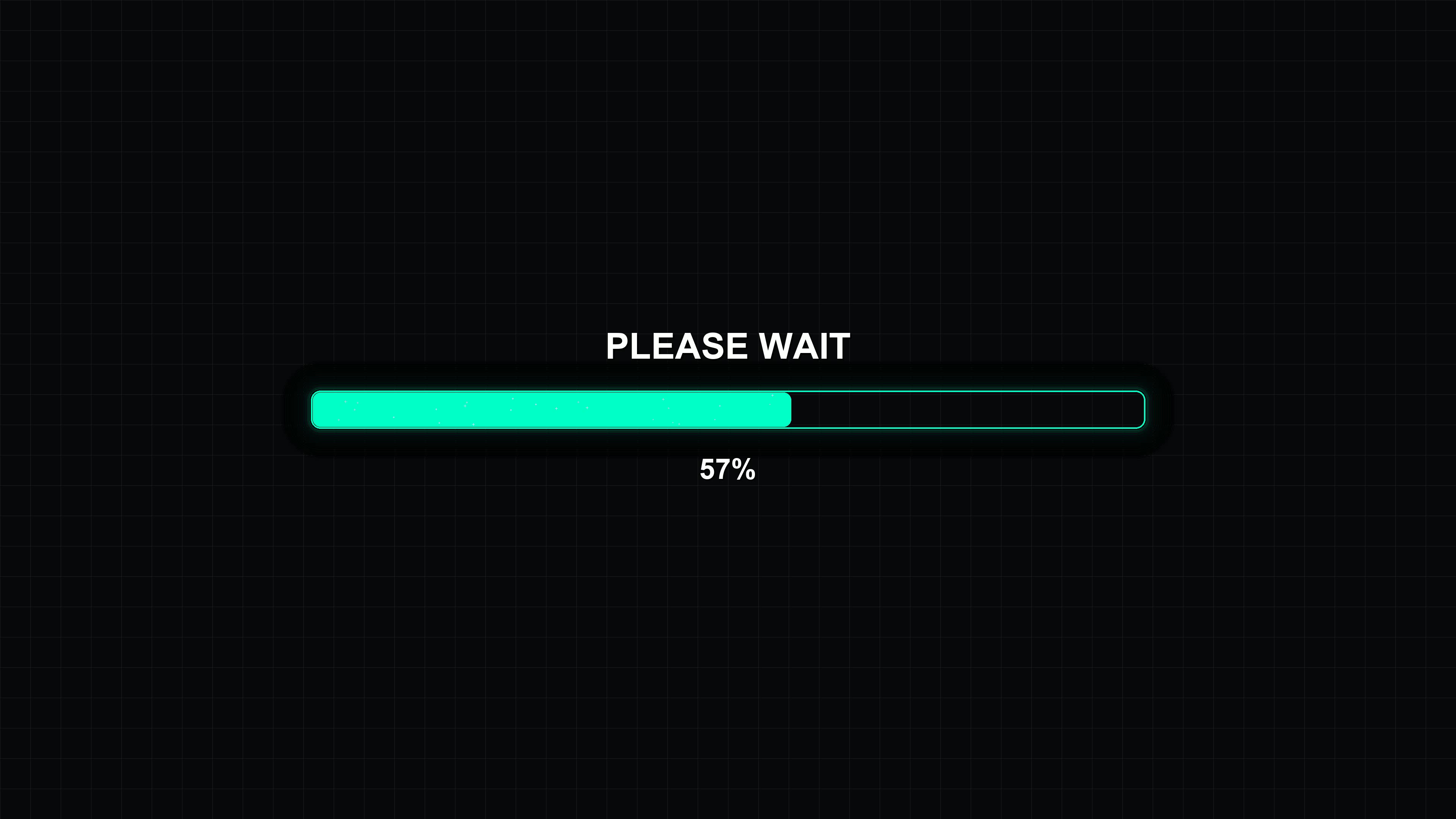 Progress bar animation displaying waiting status with complete loading sign and percentage on dark background for user interface