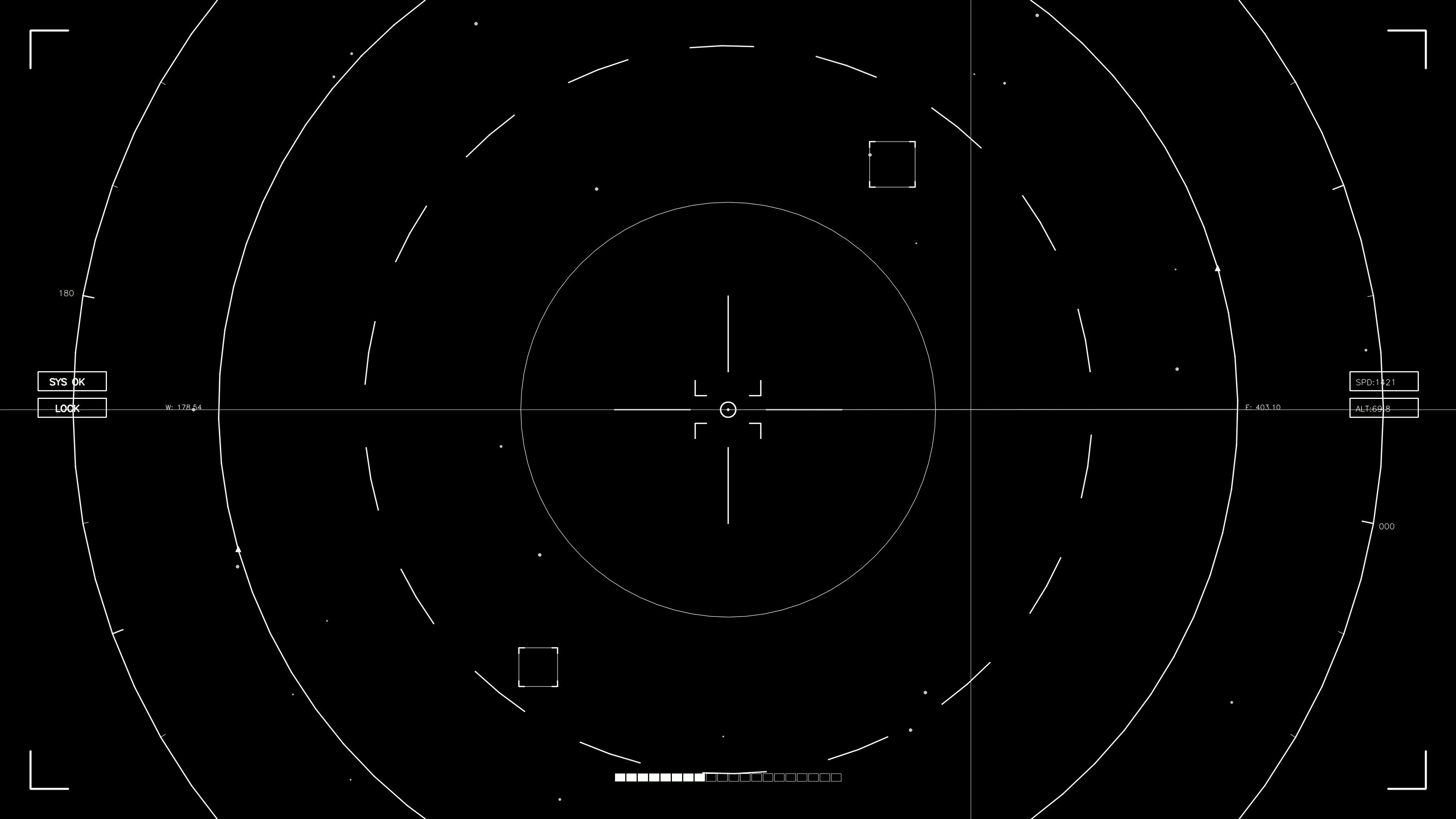 Animation of hud elements for web designers and sci-fi video editors displaying circles and scales on a dark screen