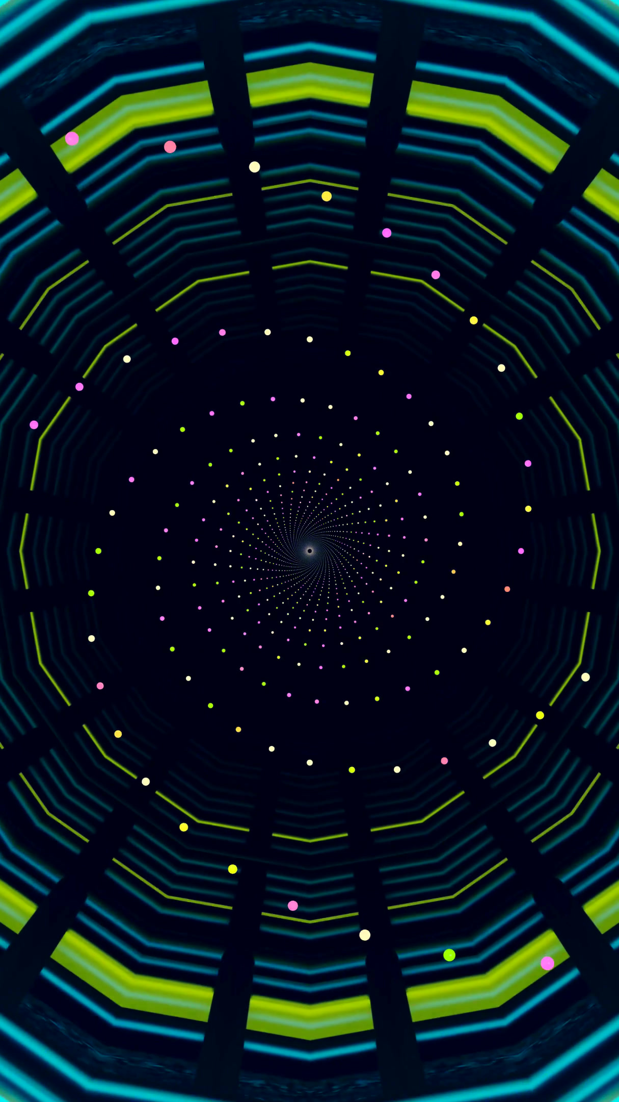 Tunnel video loop with vibrant green patterns and dots creating a