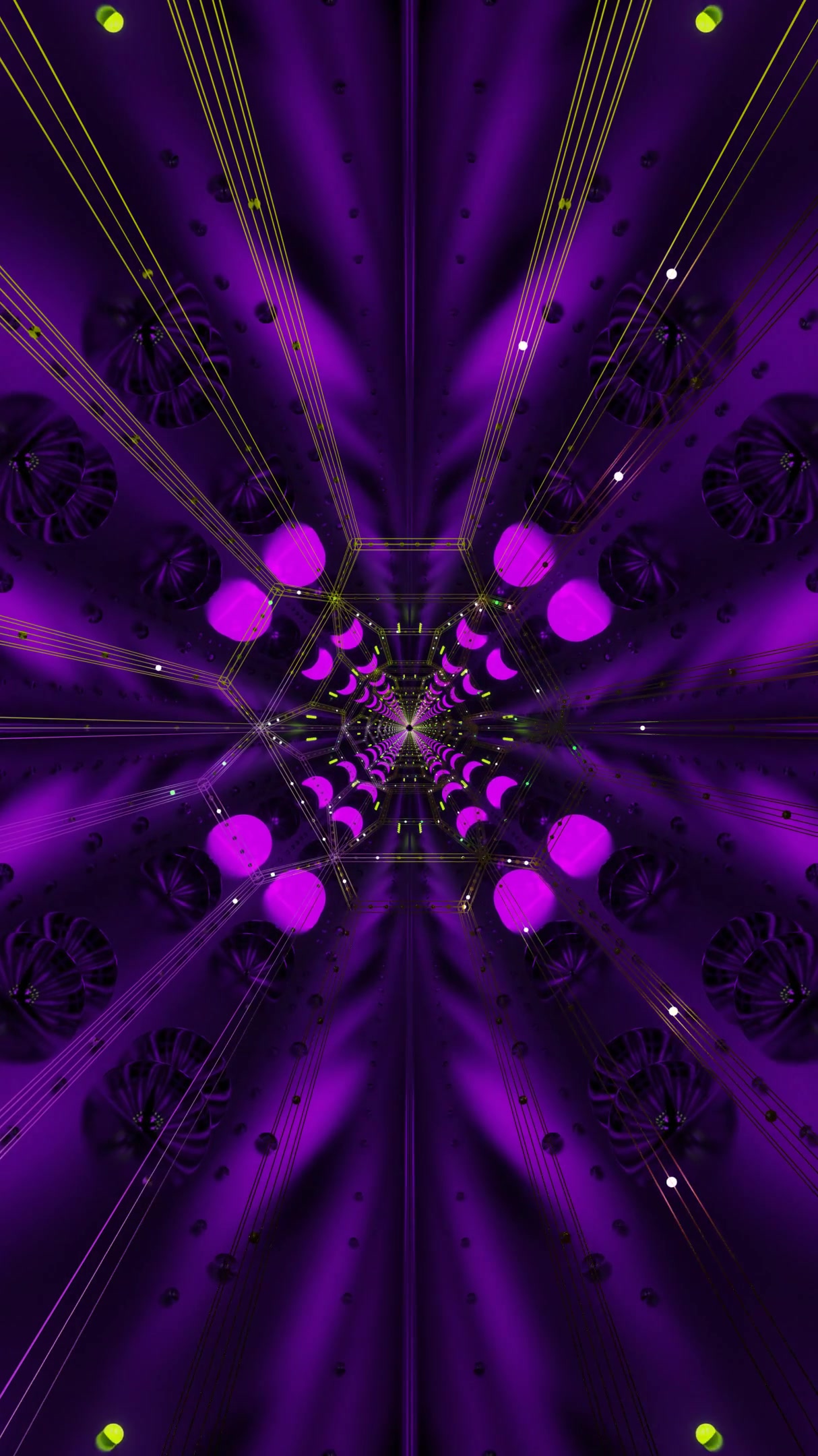 Visual experience of vibrant purple tunnel with dynamic lights and seamless motion depth for immersive screen display