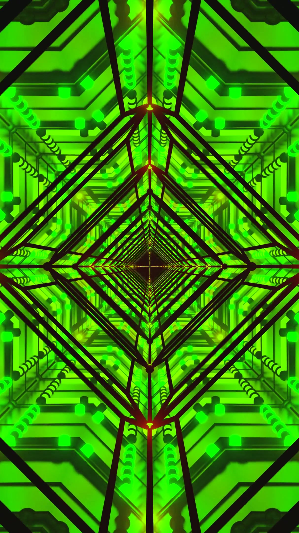 Seamless tunnel video vj loop screensaver with vibrant green colo