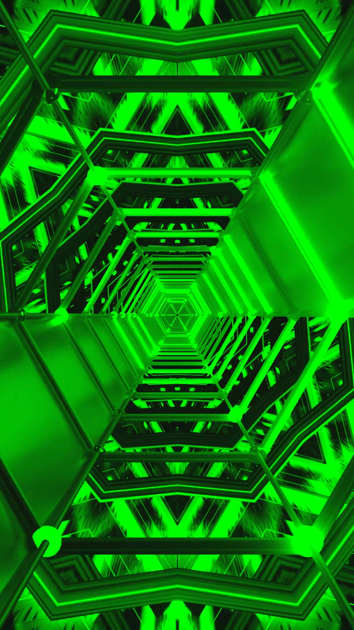 Tunnel video loop creates glowing green visuals for seamless screensaver, ideal for relaxation or ambiance in any digital space