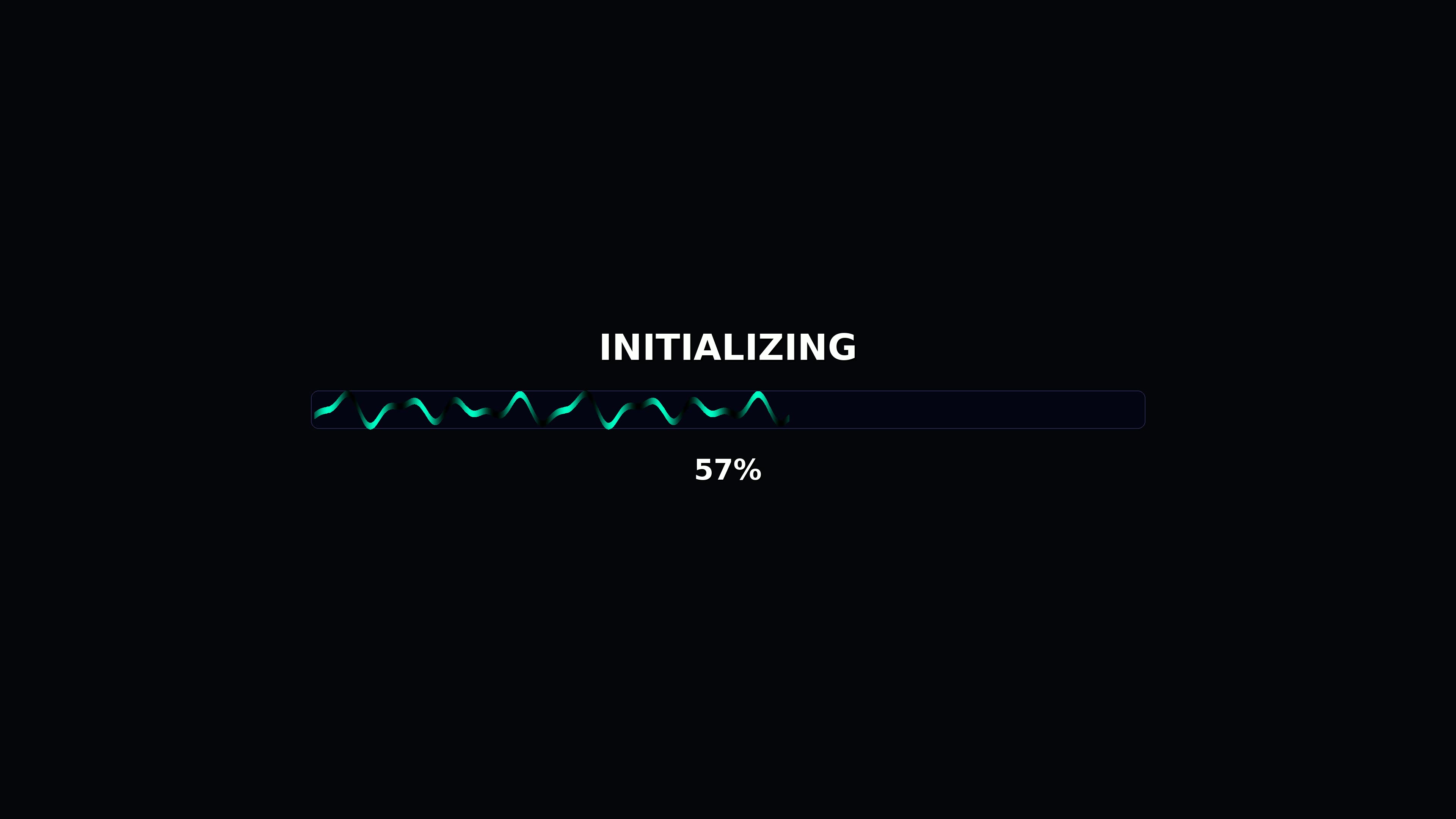 Progress bar animation showing full initialization status with percentage display in a dark background setting