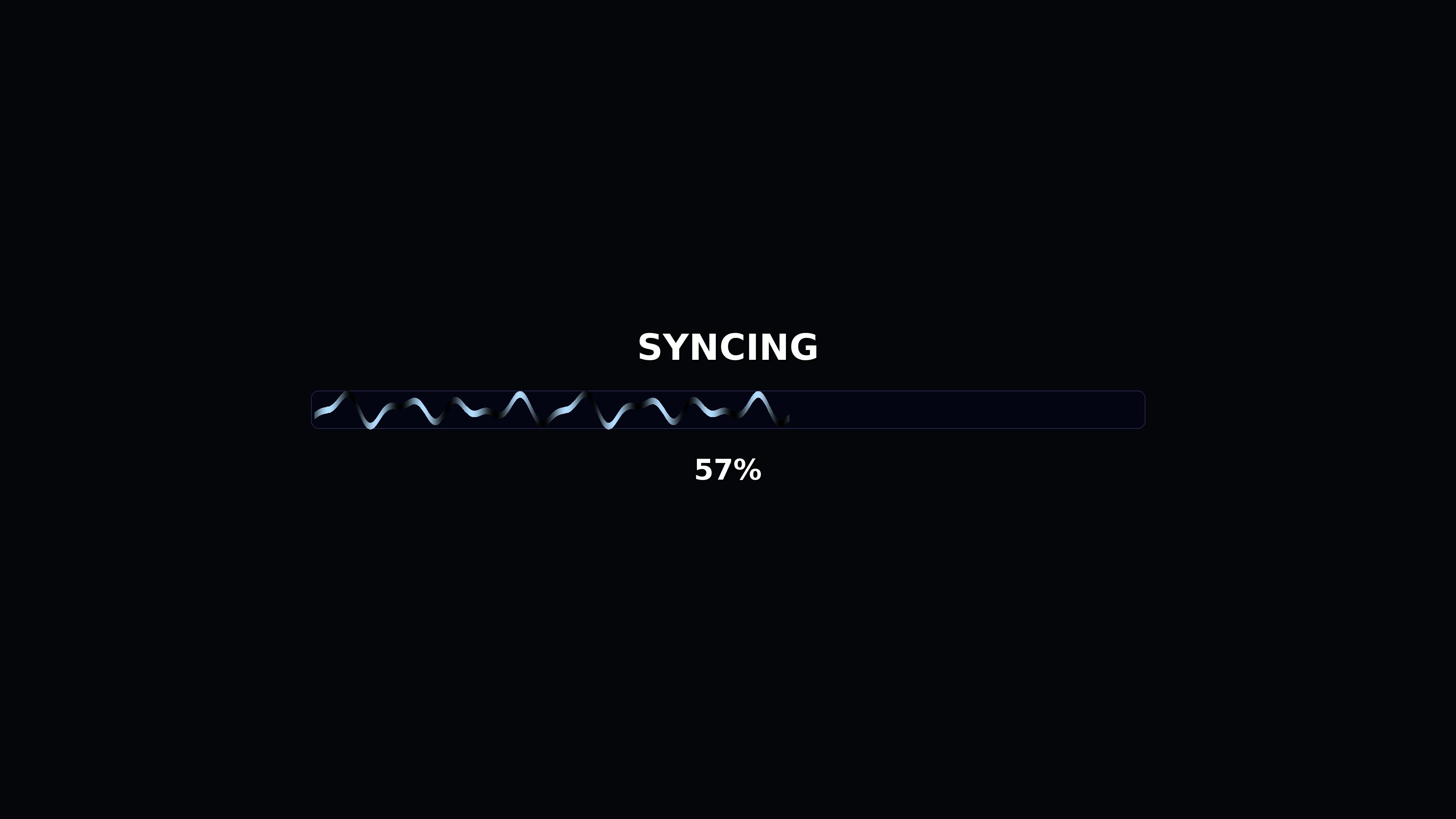 Progress bar animation reaching full completion during video syncing at a digital workspace
