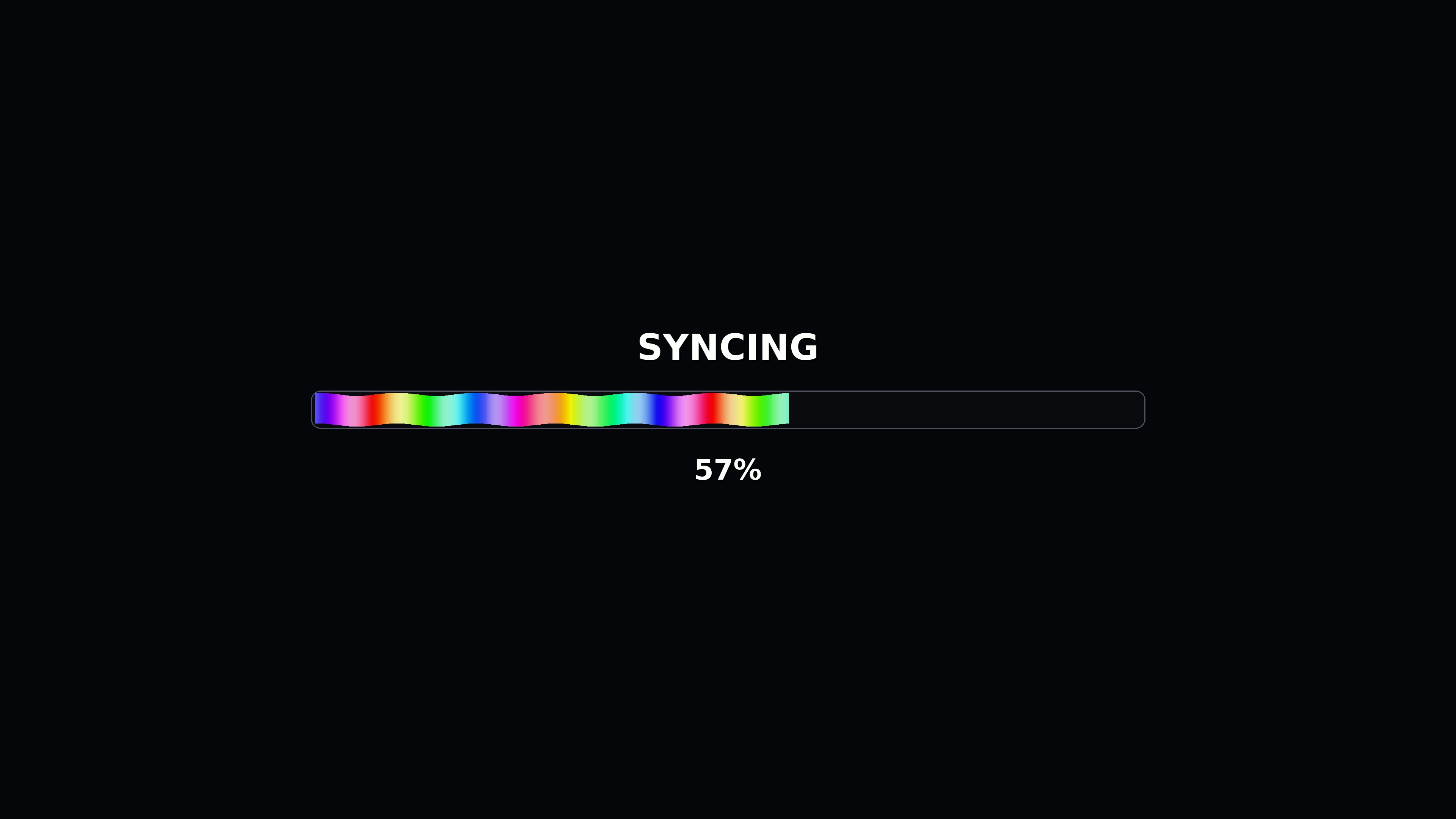 Progress bar animation shows syncing status reaching 100 percent for videos during playback in a dark background setting