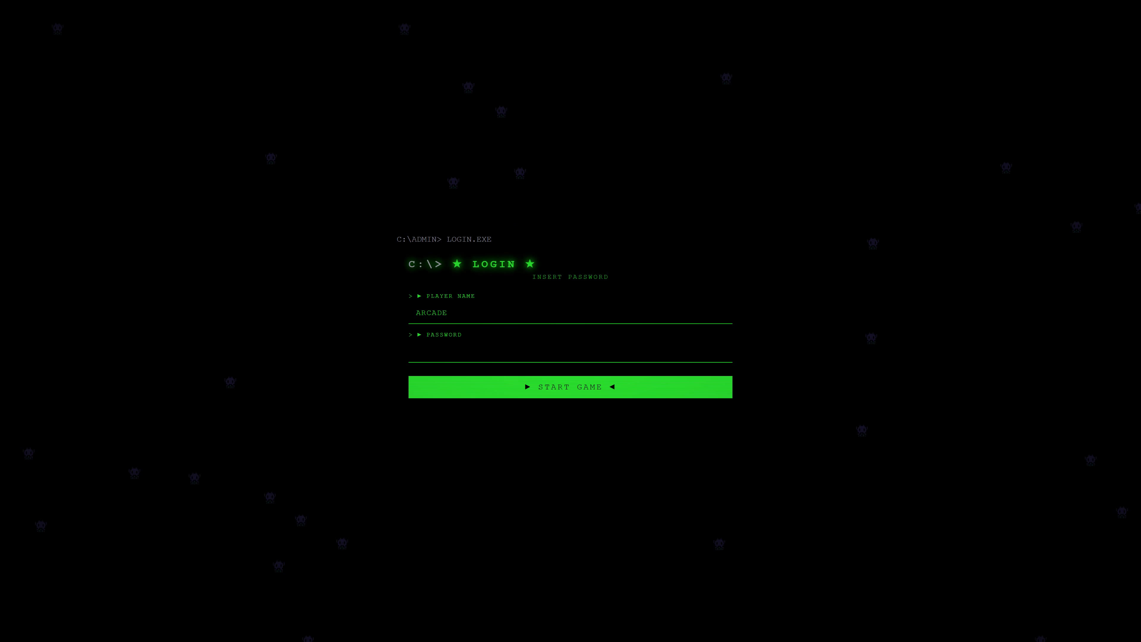 Computer login screen animation shows hacking process while user tries to access admin features during late night session