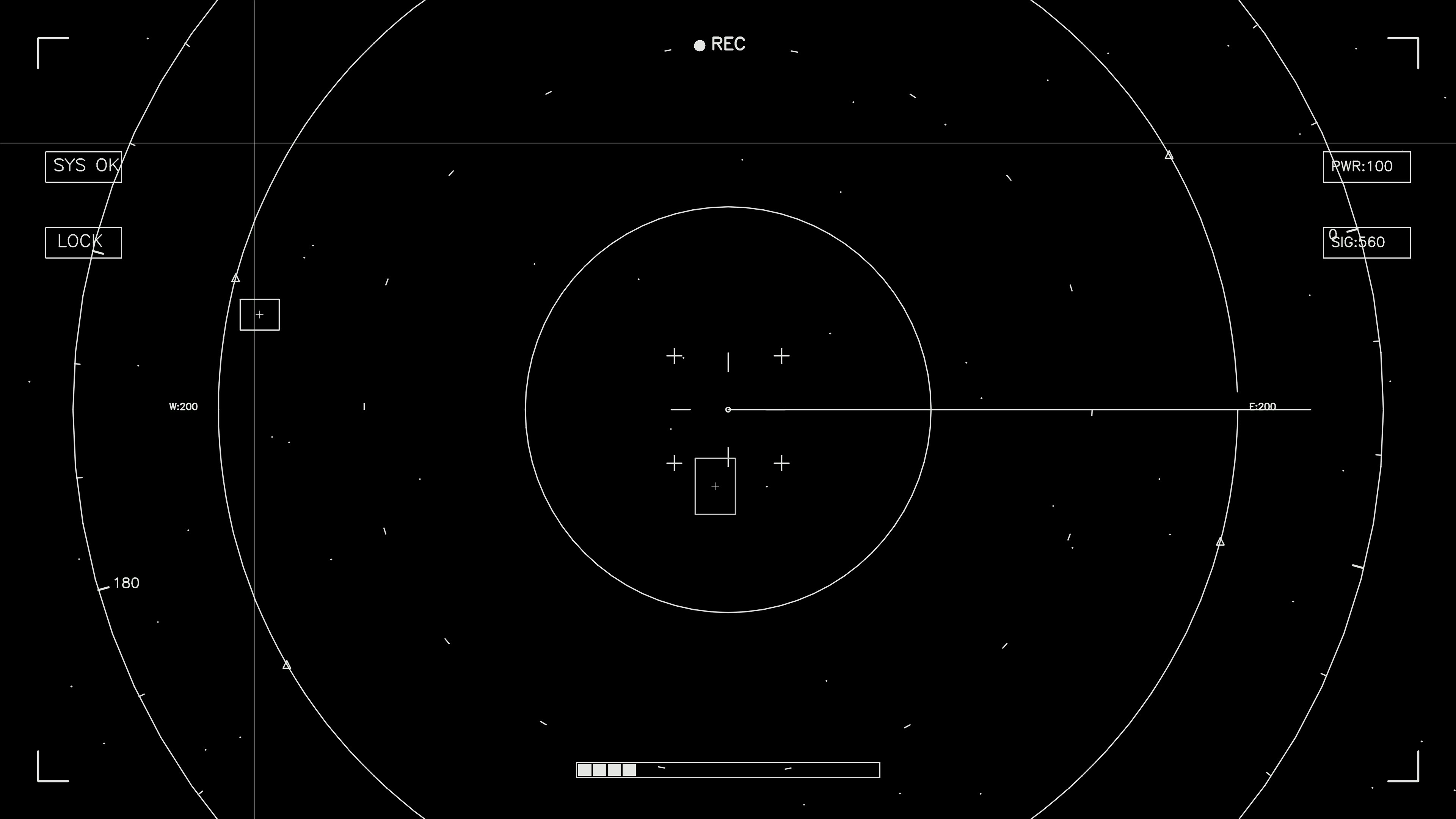 Hud elements animation for web designer and sci-fi video cutter showing recording status and focus grid patterns