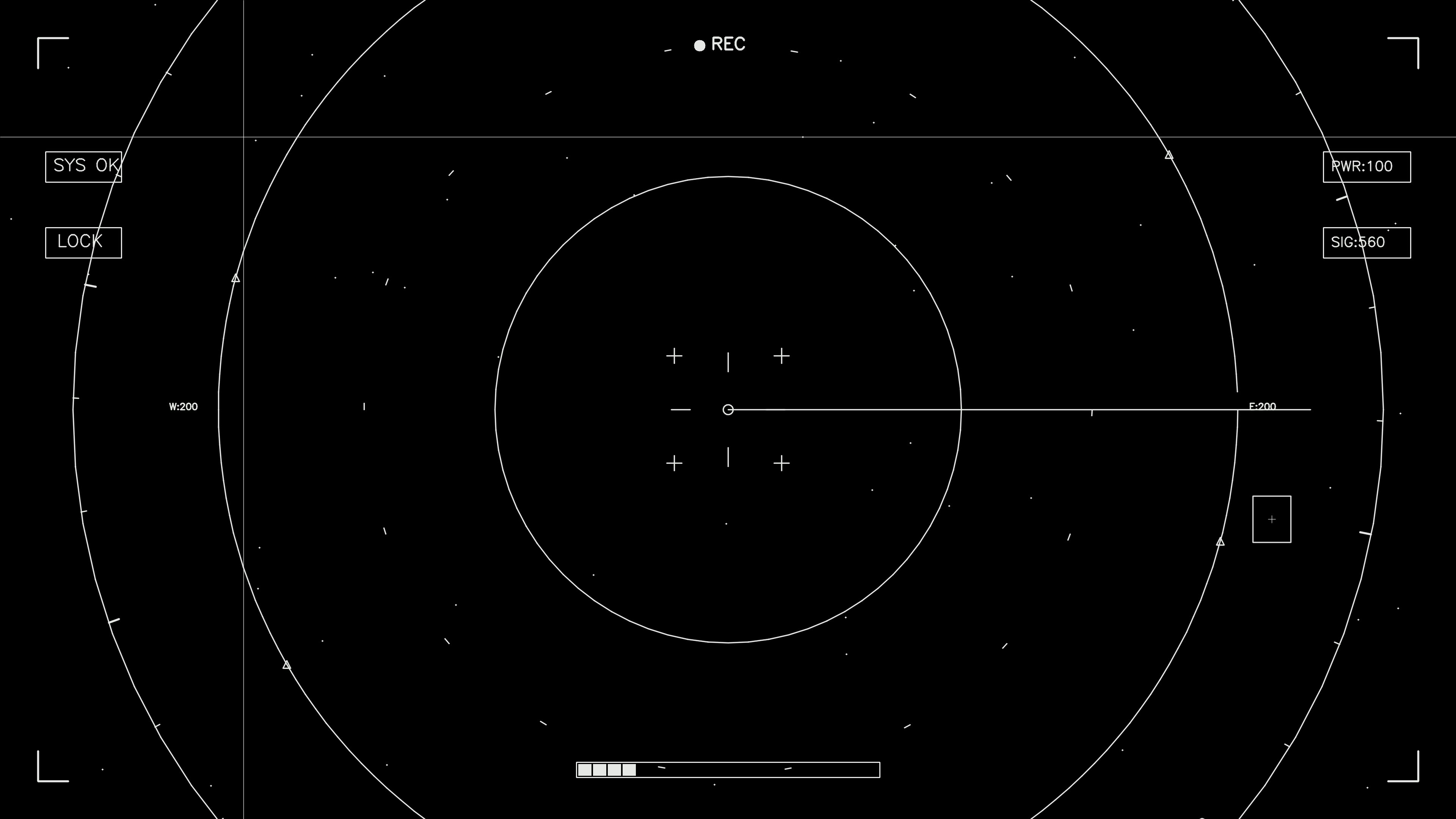 Hud elements animation for web design and sci fi video editing in dark background with various indicators and focus points