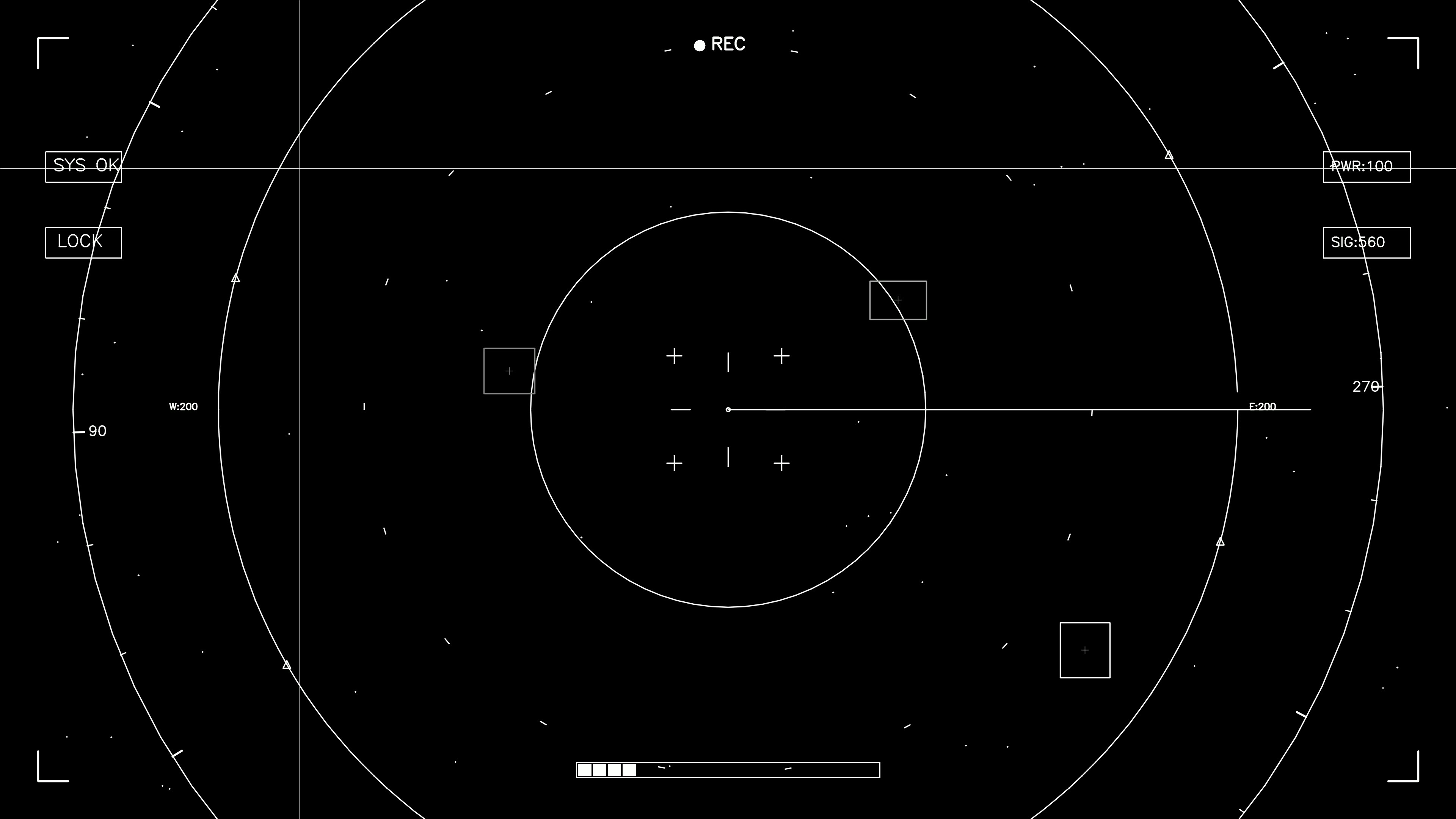 Hud elements animation for web designers and sci-fi video editors with recording interface showing target indicators and system controls