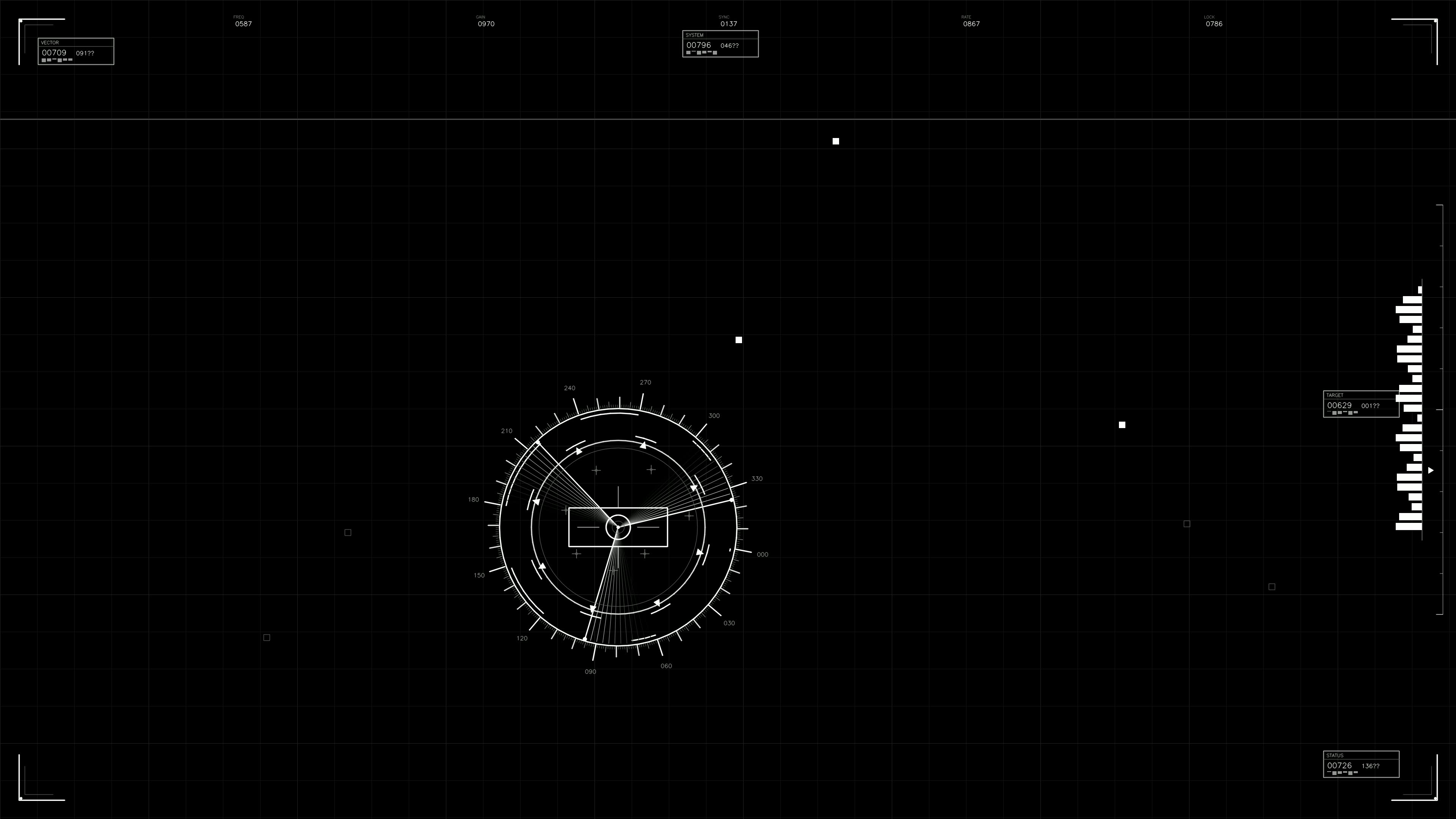 Military gui war stock footage hud animation for science fiction production featuring a rotating radar display and data overlay on a black screen