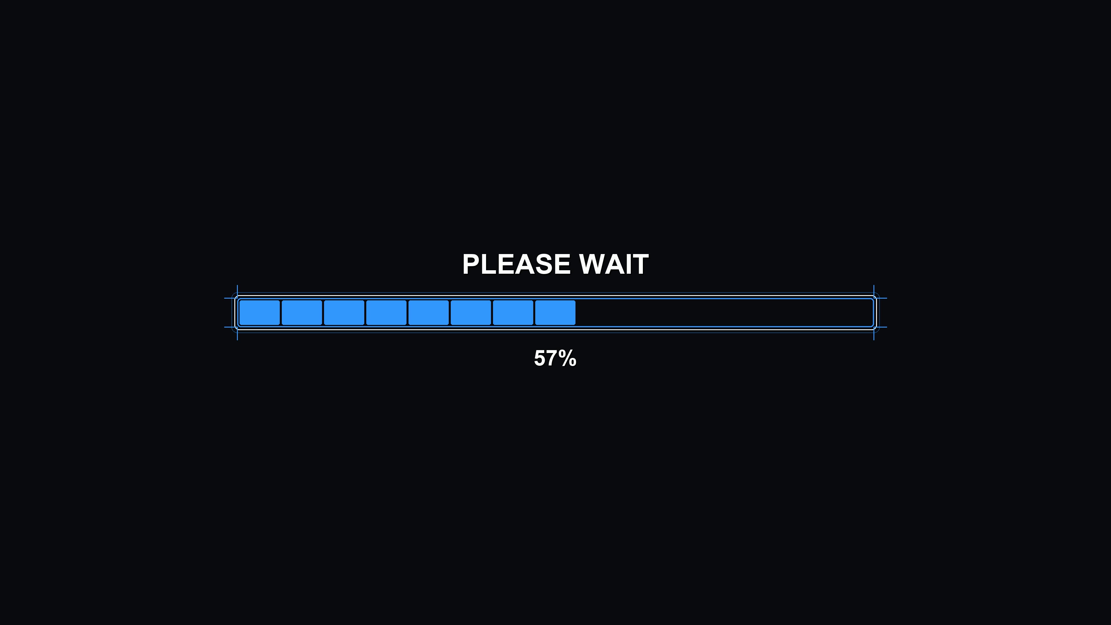 Loading animation for science fiction settings with a progress bar displaying completion status and wait message