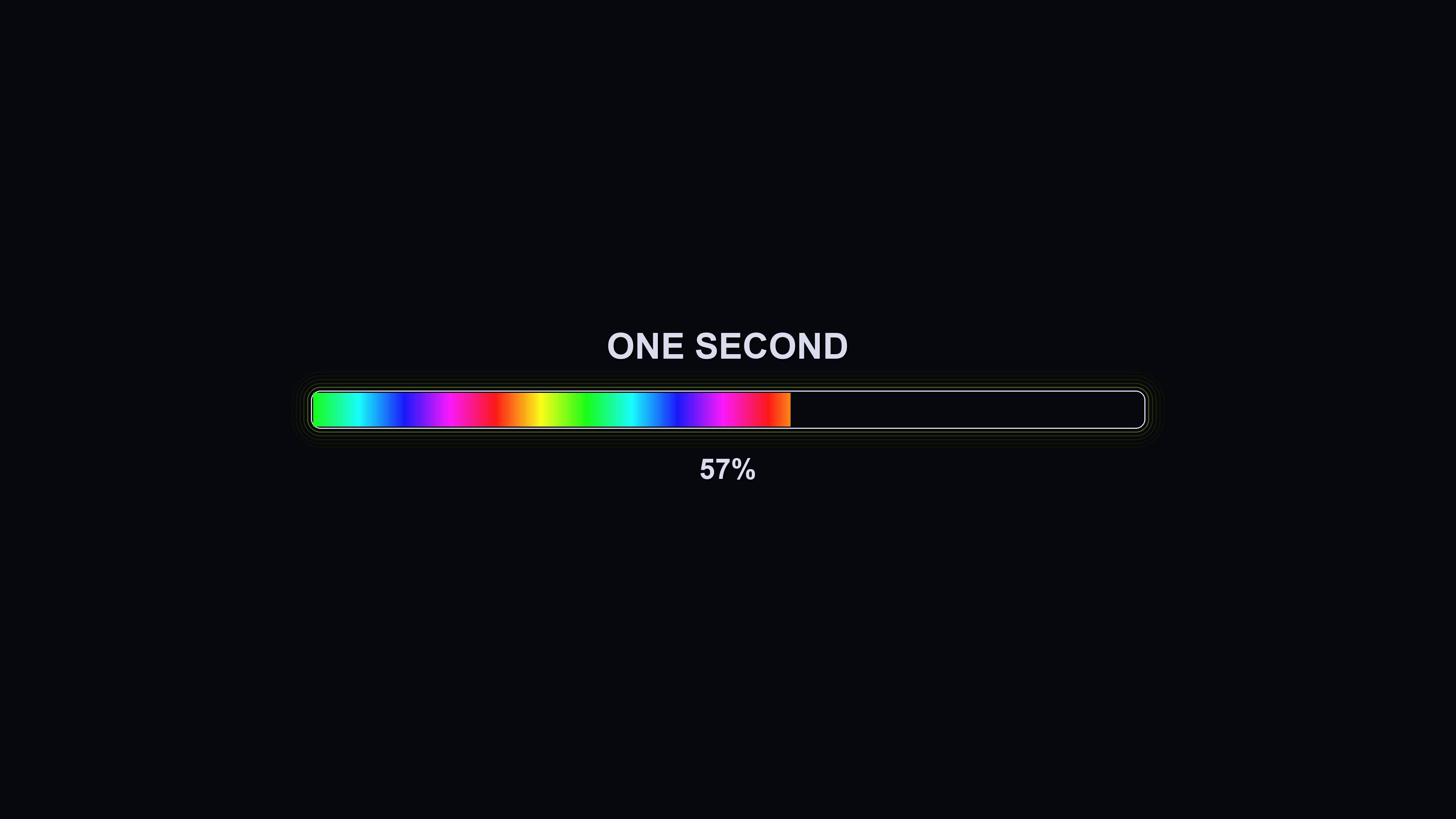 Loading animation displays progress with colorful bar reaching 100 percent in one second duration