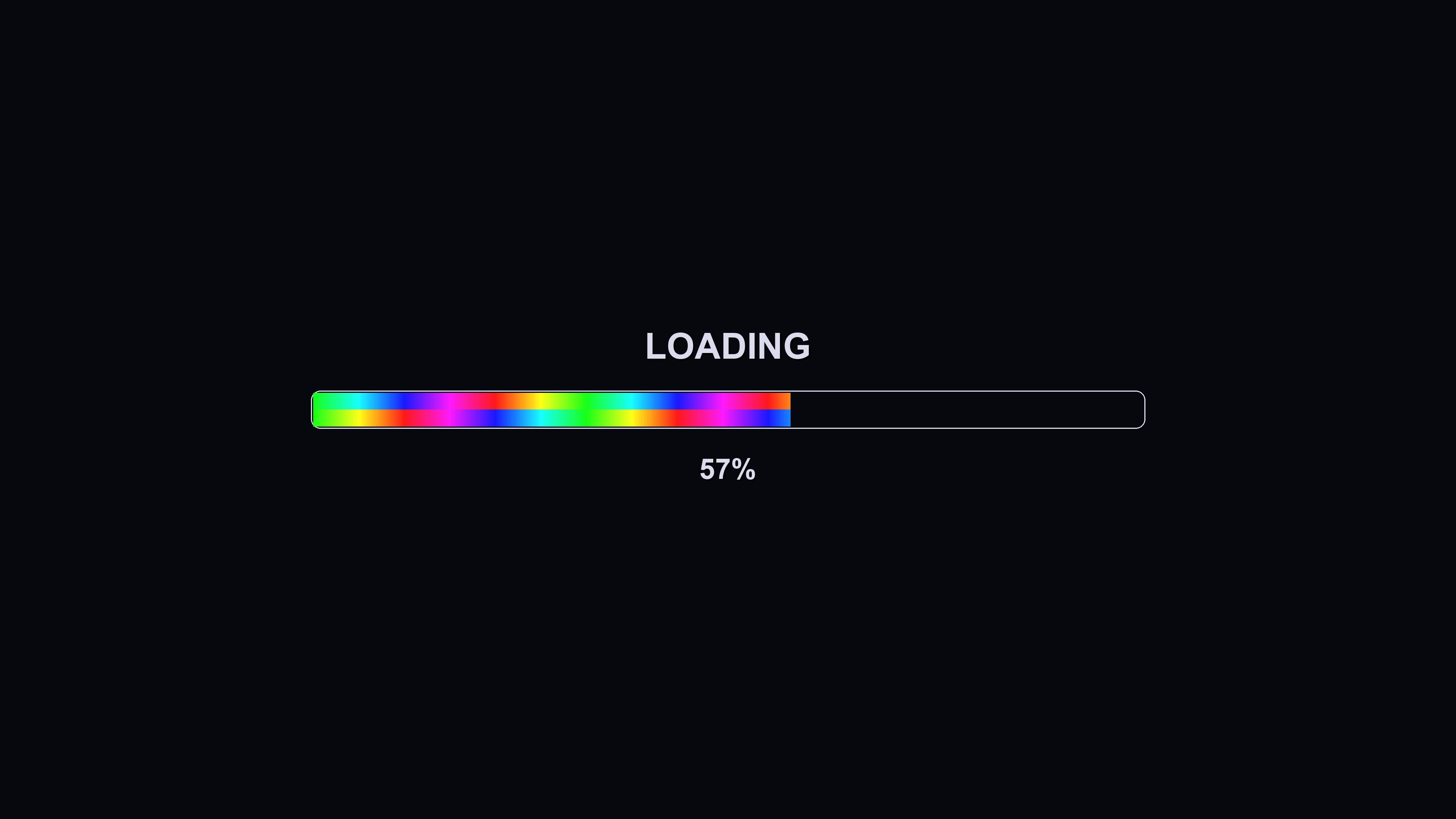 Loading animation shows progress bar filling with vibrant colors slowly reaching completion