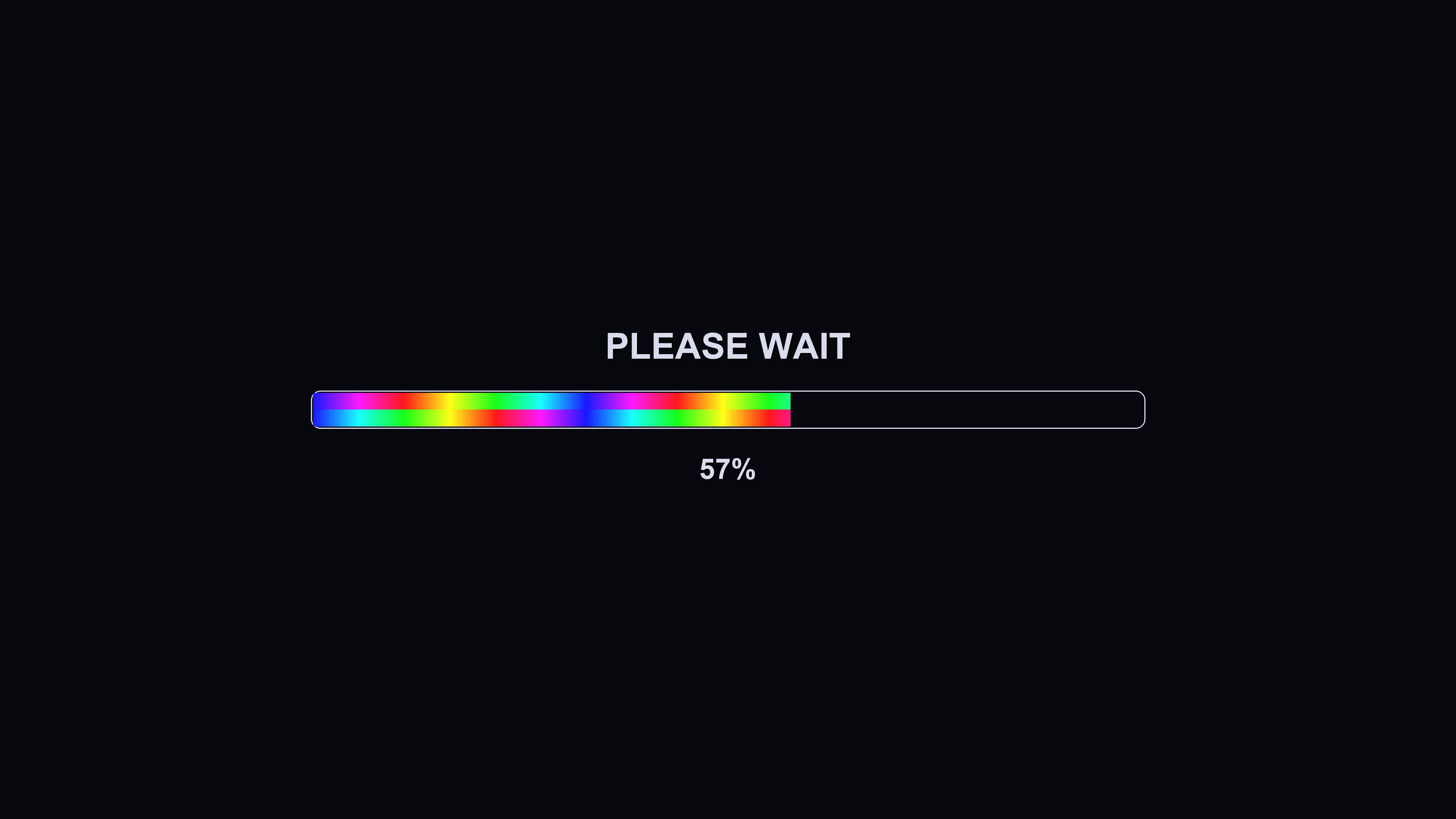 Progress bar animation shows loading status with colorful lights in a digital setting during a computer operation