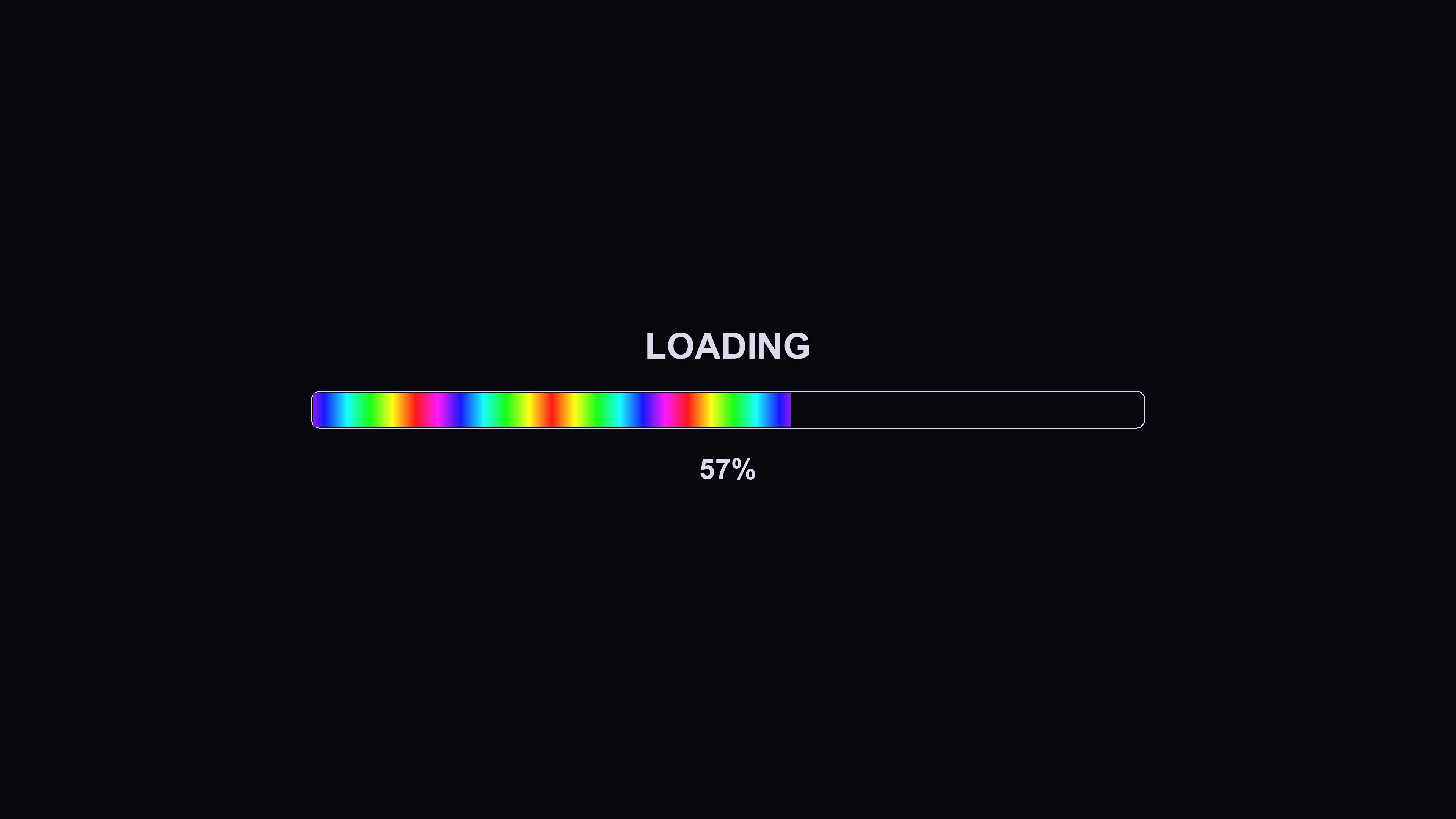 Progress bar animation showing loading status with colorful gradient filling the bar on a dark background