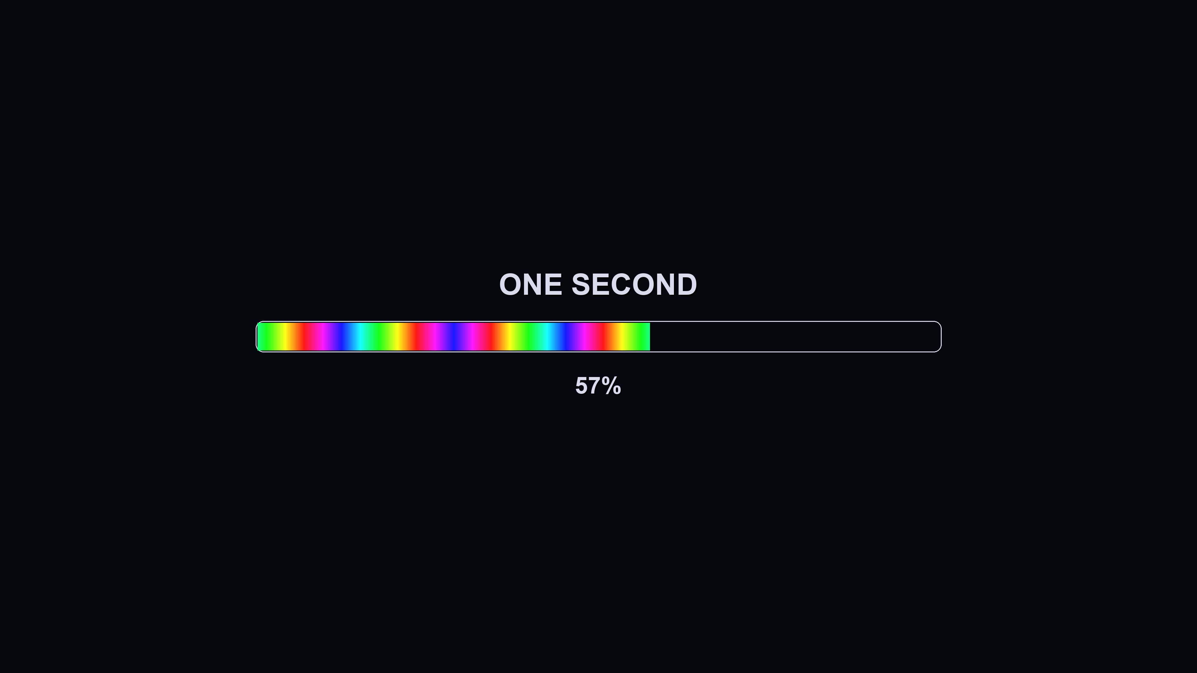 Progress bar animation showing loading duration of one second presented in bright colors on dark background