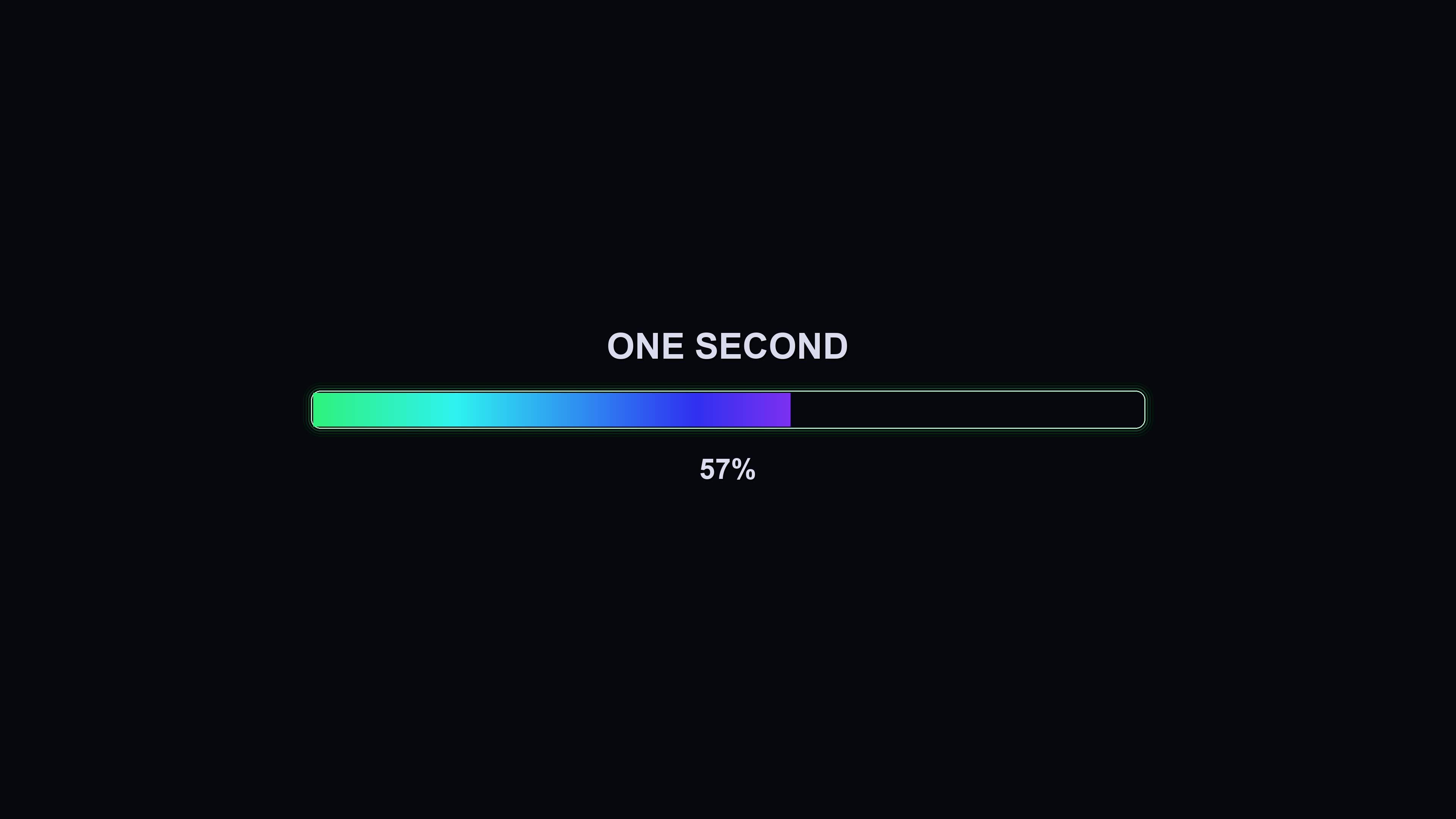 Loading animation showing progress bar with text indicating one second and a completion percentage