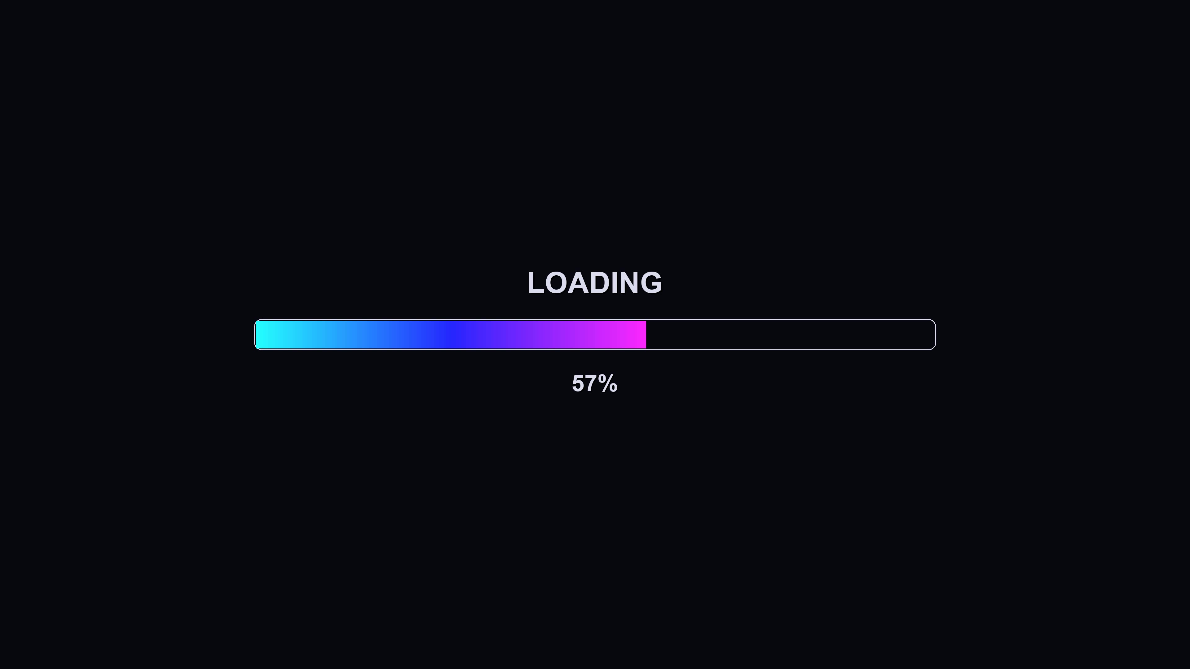 Progress bar animation showing loading status with completion at one hundred percent on a dark background