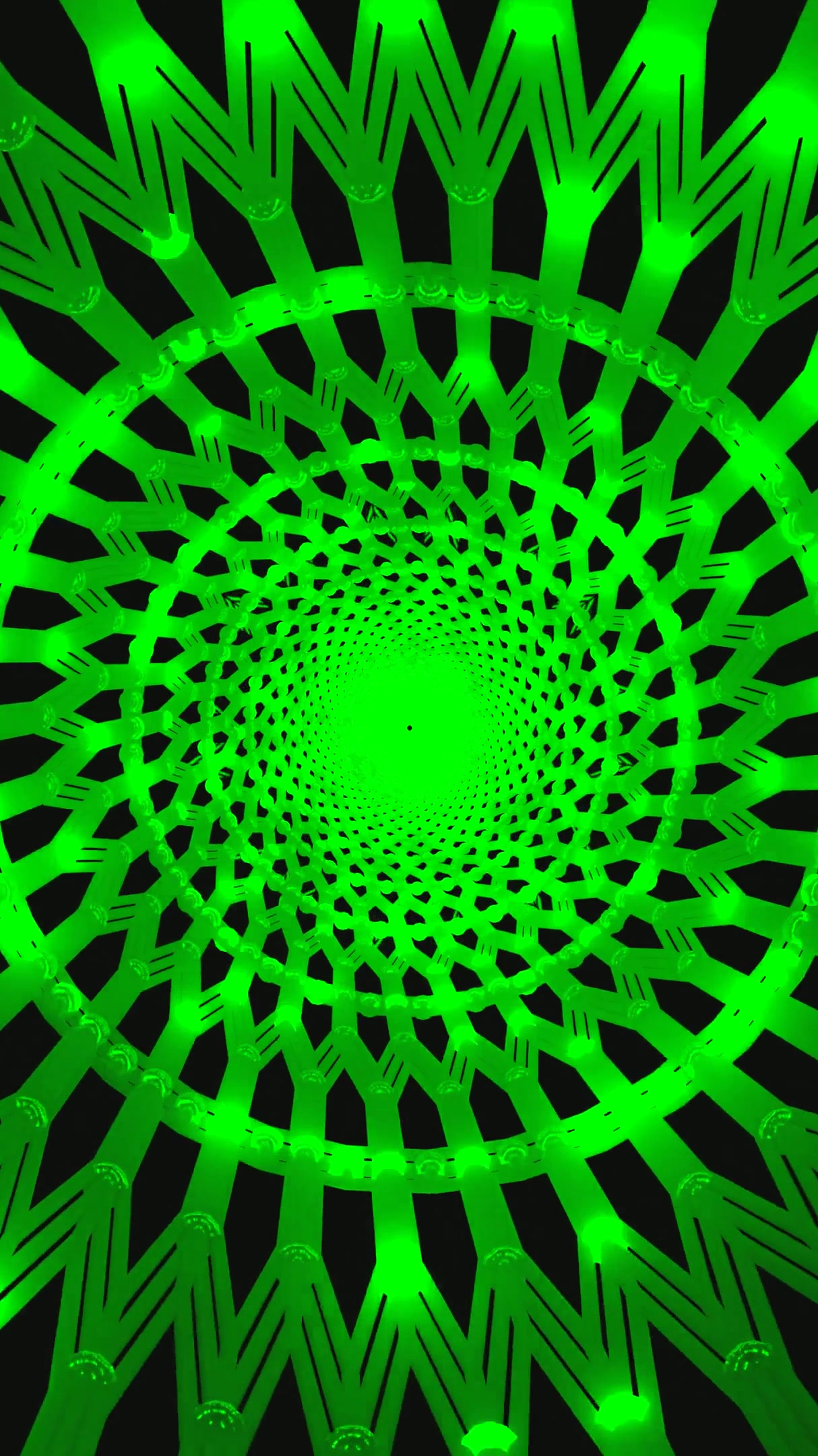Seamless tunnel video vj loop screensaver creates immersive visual experience with hypnotic green patterns