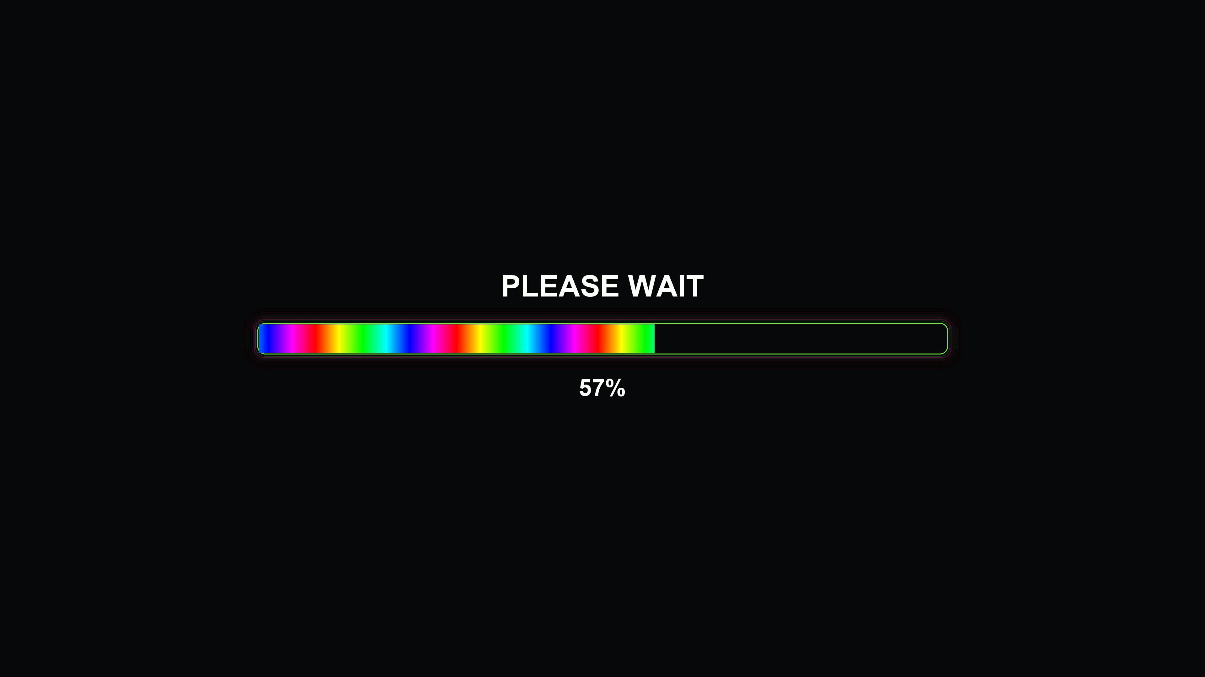 Modern progressbar animation shows vibrant colors and loading message on a black screen during a digital waiting period with user interaction