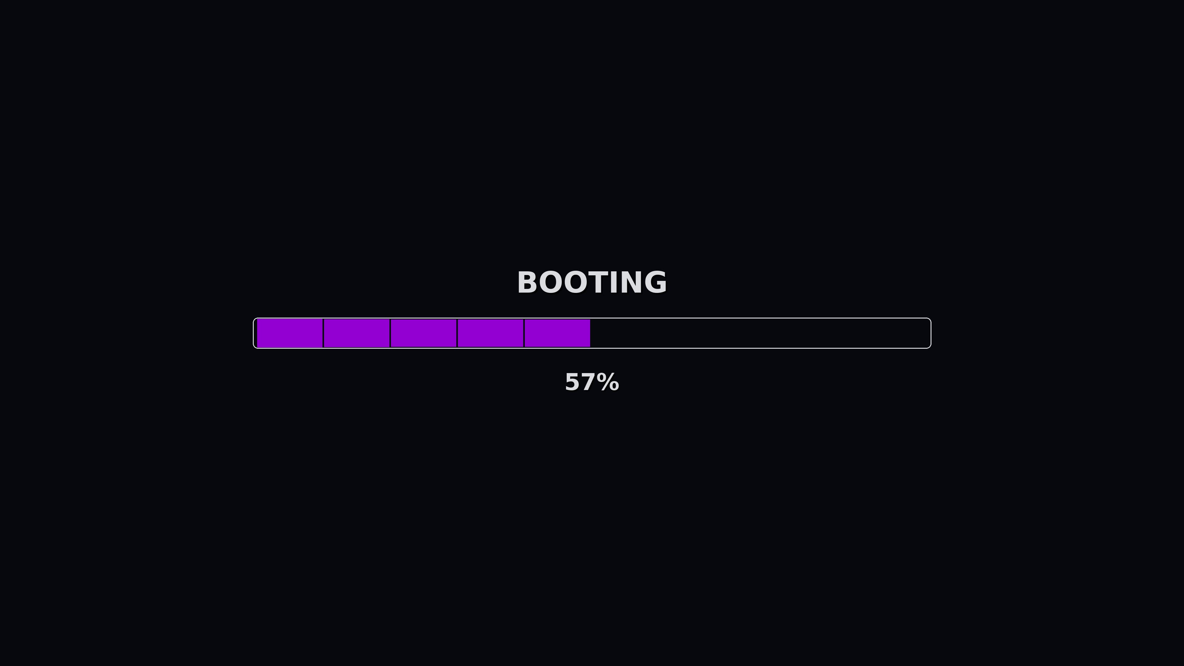 Booting progress bar showing animation reaching full completion for video projects used in various settings