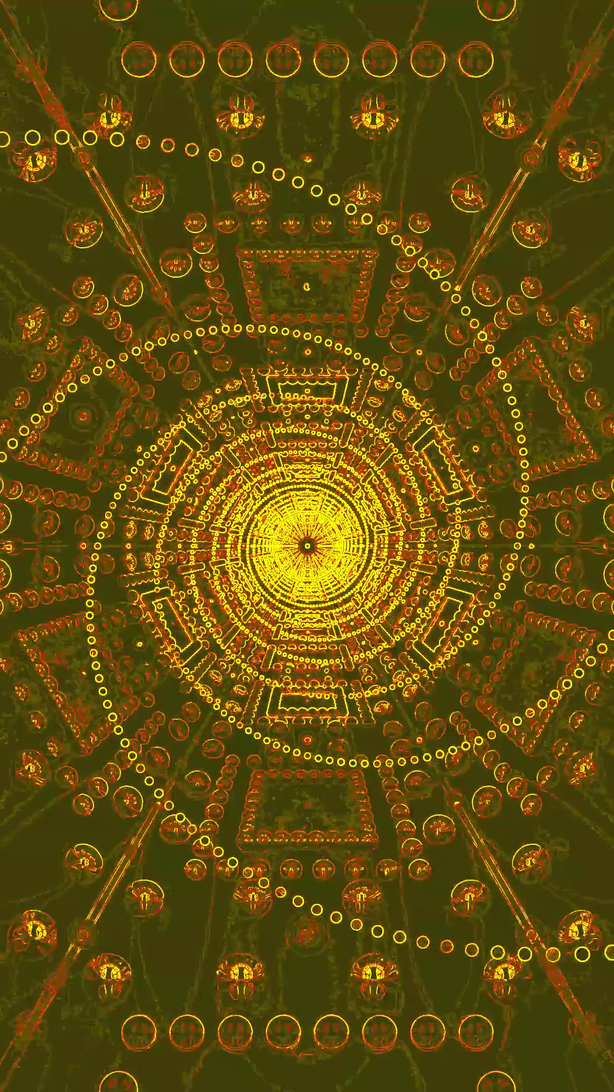 Seamless tunnel video vj loop screensaver with vibrant yellow and orange patterns