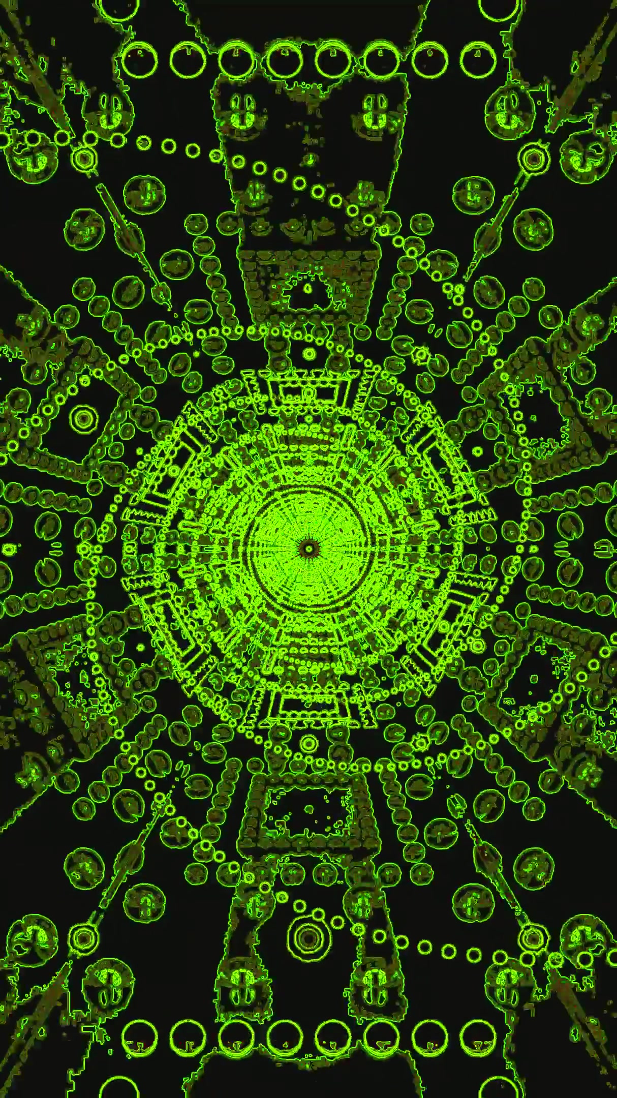 Dynamic tunnel video loop with vibrant green patterns creating an