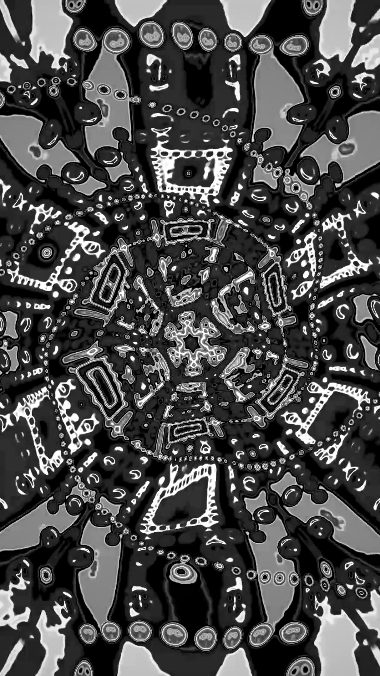 Dynamic tunnel video loop with abstract patterns and seamless transitions in black and white