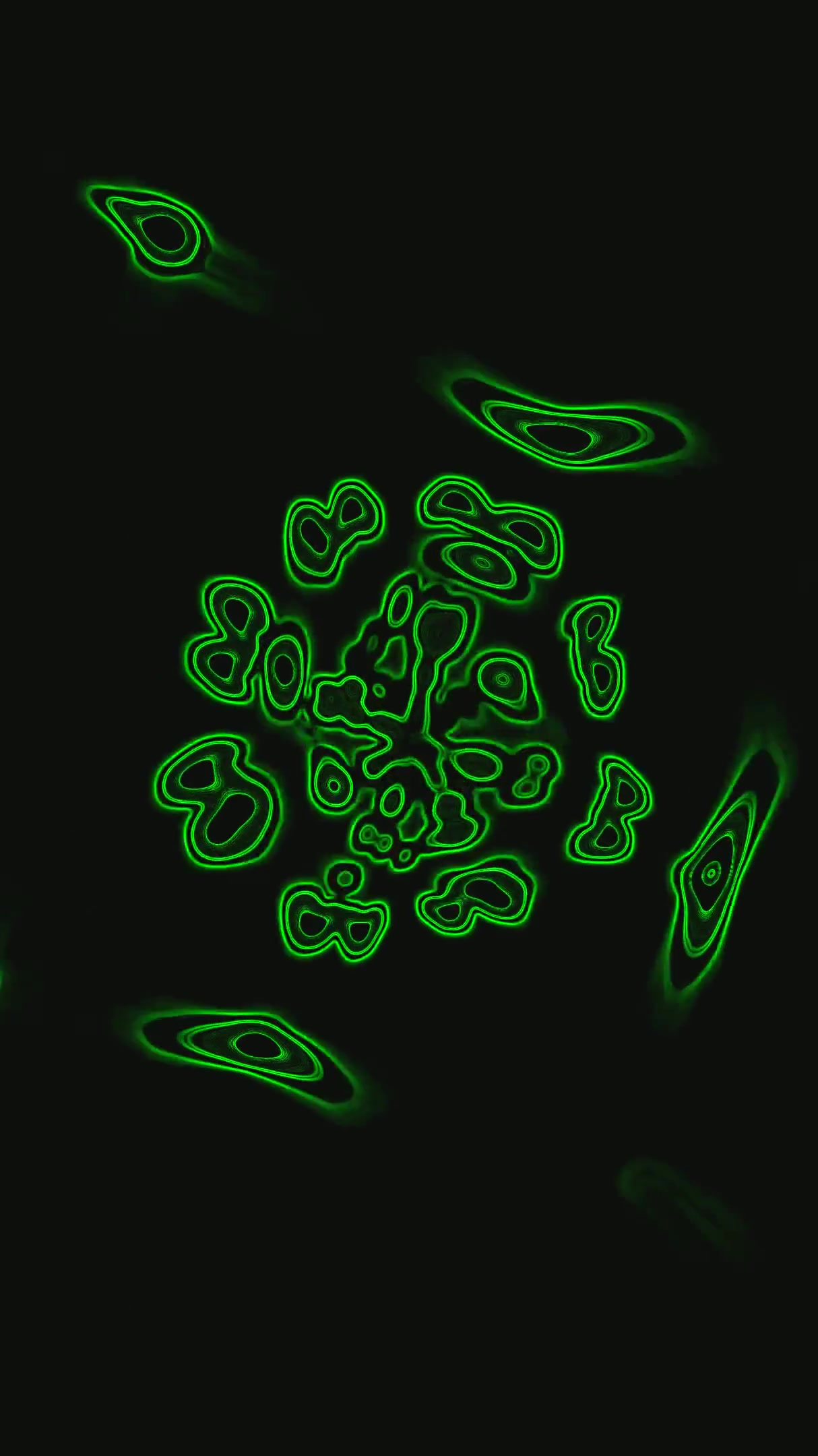 Seamless loop of vibrant green tunnel patterns creating dynamic v