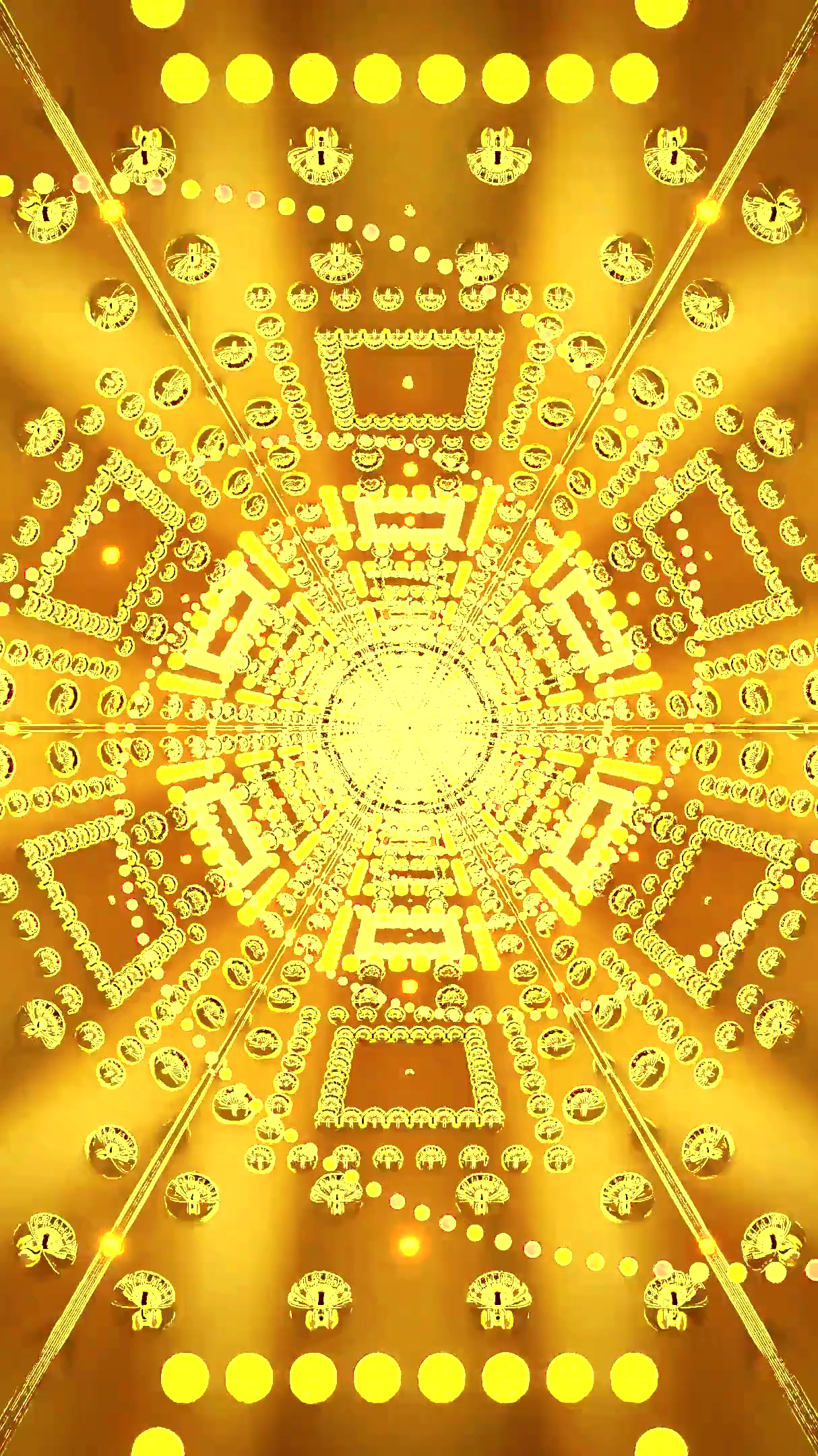 Dynamic tunnel video loop screensaver with vibrant yellow patterns creating an immersive visual experience