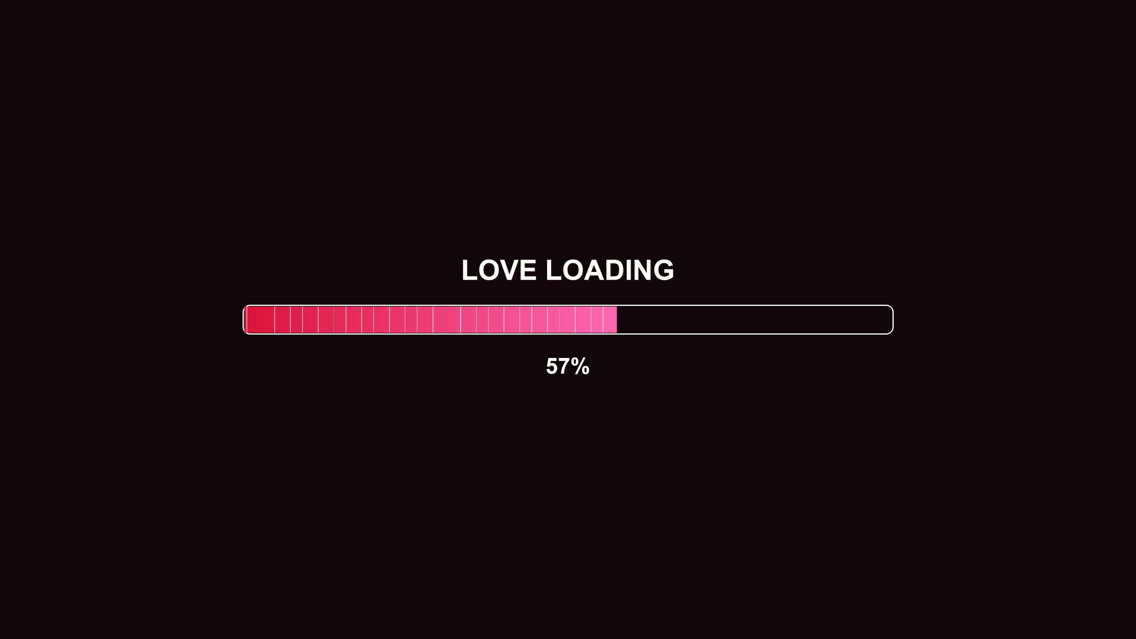 Loading animation displays love progress reaching full completion status at 100 percent in a simple digital format