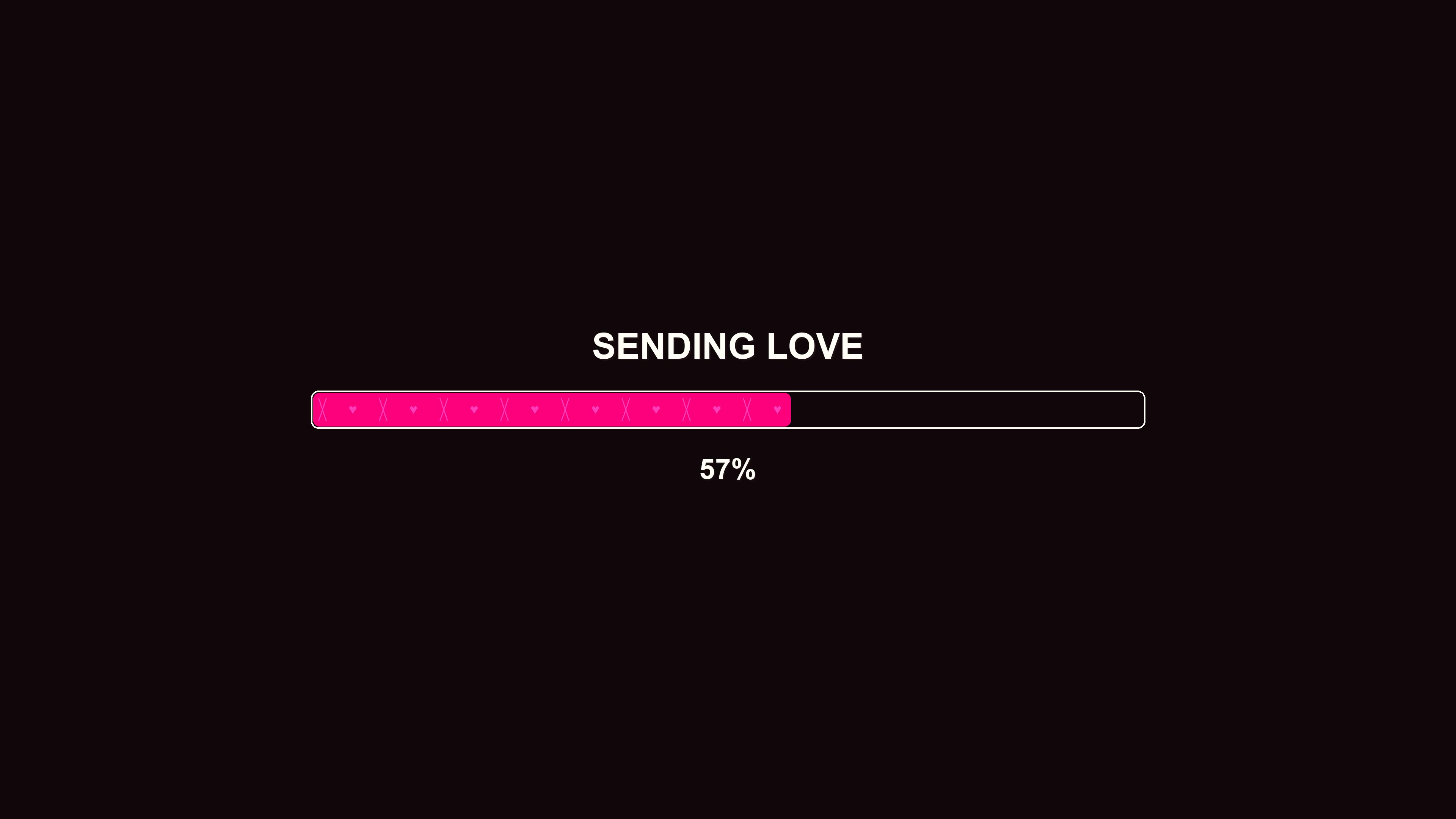 Progress bar animation indicating progress of sending love at 100 percent