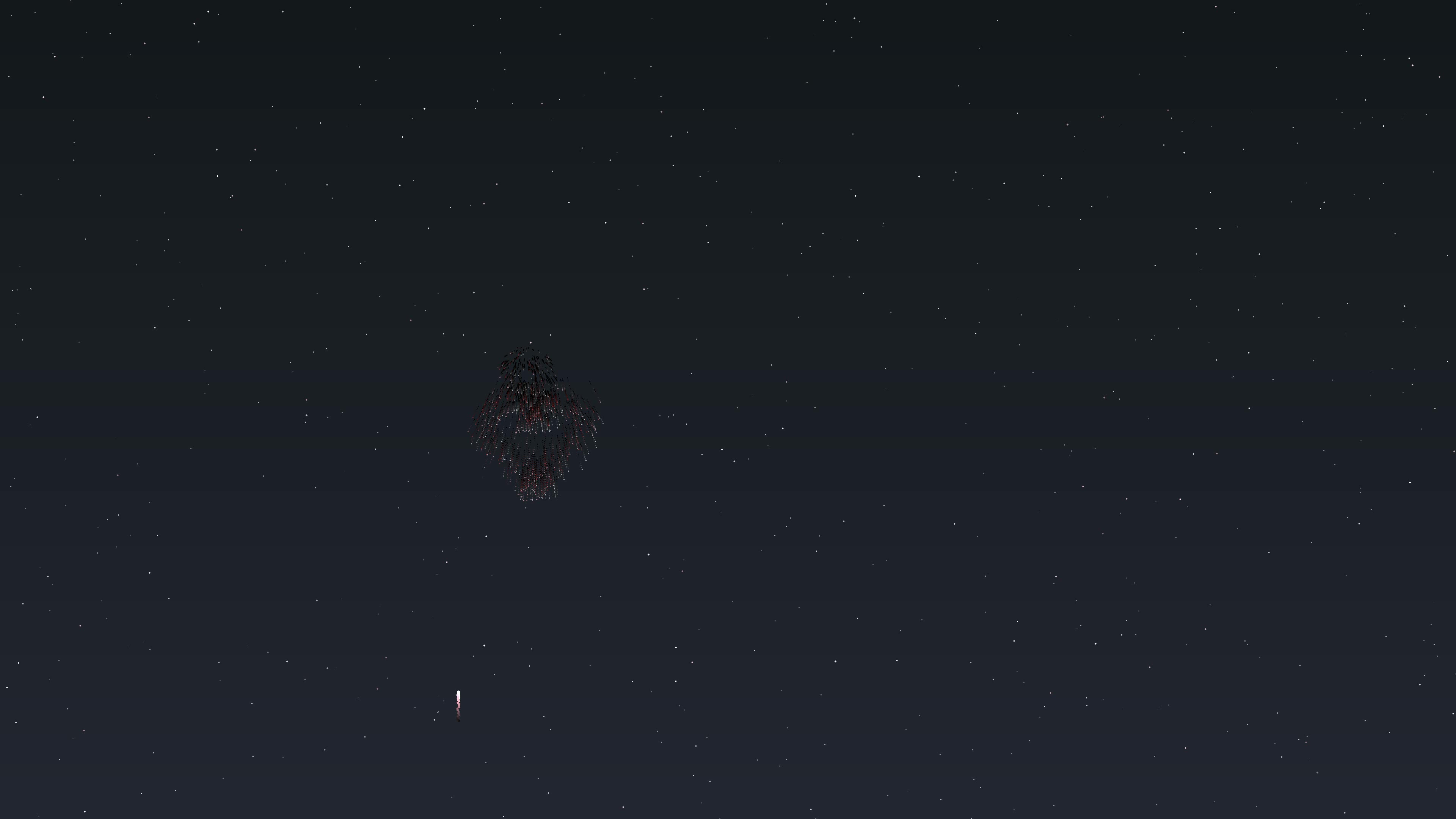 Fireworks display for Valentines Day with heart shapes exploding in the night sky over a city