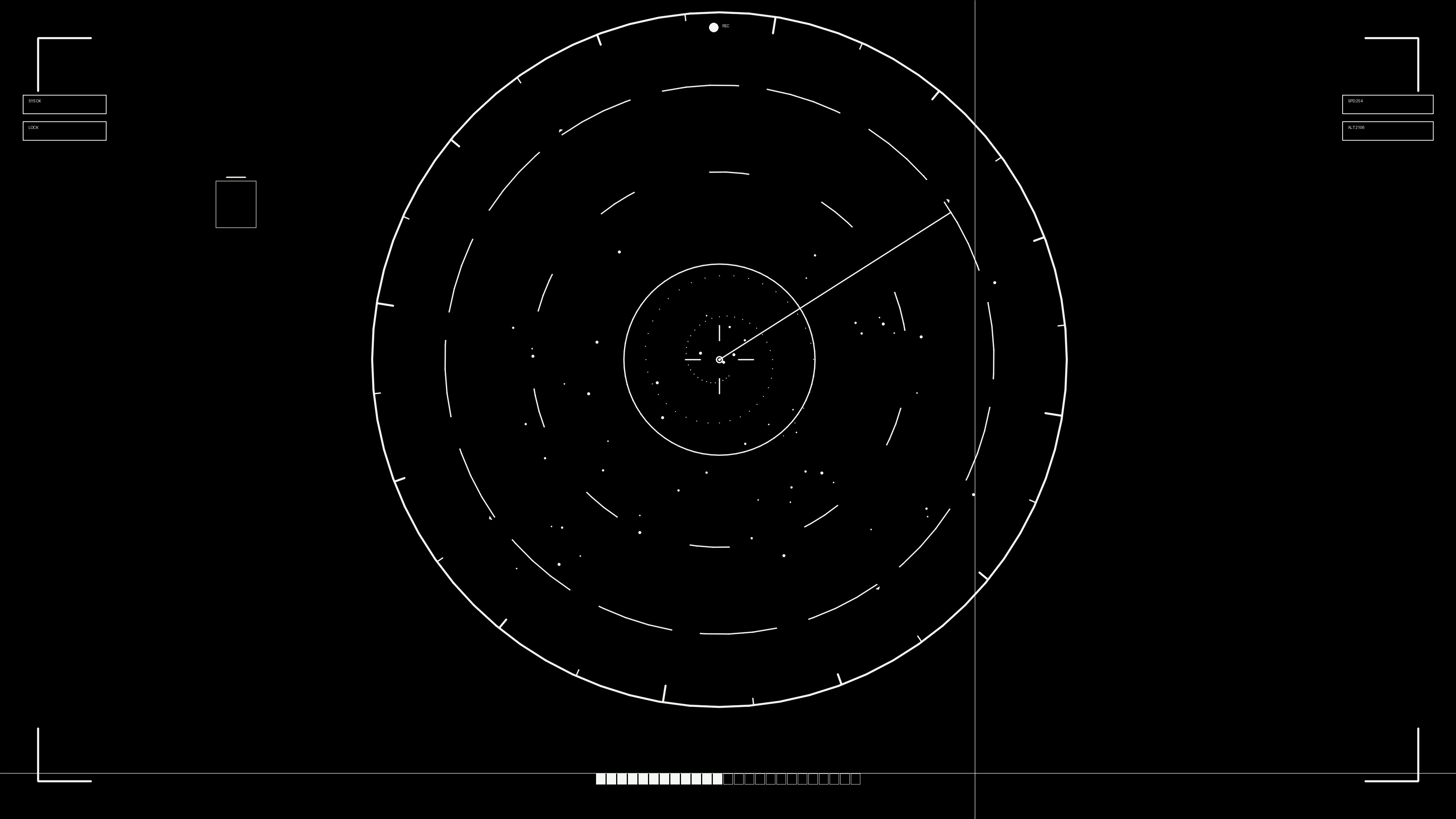 Animation of hud elements for web design and sci-fi video editing tools with circles and lines in black background